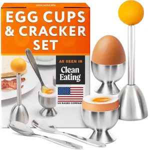 Egg Topper  Set - Stainless Steel Egg Cracker Tool & Egg Shell Opener - Egg Cups for Soft Boiled Eggs - Boiled Egg Holder - Egg Spoons and Egg Opener Tool for Breakfast
