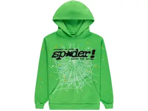 Sp5der Punk V2 Rhinestone Hoodie Bright Green