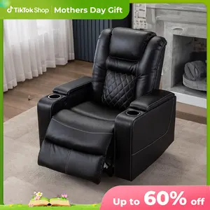[summervibes] Ebello Power Electric Recliner Chair with USB Ports and Cup Holders Leather Home Theater Seating, Living Room Chair Black