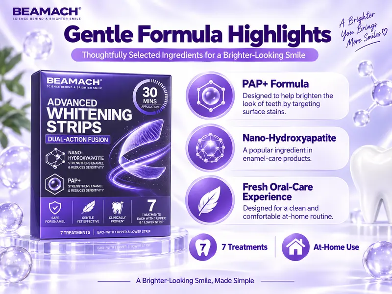 Beamach Purple Teeth Whitening Strips - Peroxide-Free PAP Formula ...