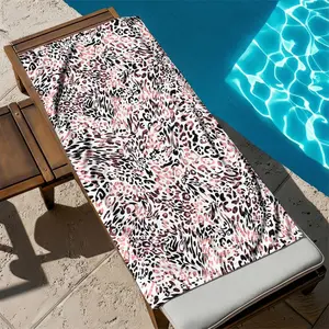 Rose Leopard Print Beach Towel, Soft & Highly Absorbent Bath Accessory, Perfect for Summer Essentials