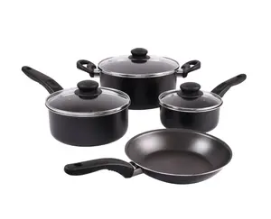 Aluminum Nonstick Pots and Pans Set, 7-Piece Cookware, Black