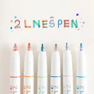 6pcs Double color Line Stereo Effect Colorful marker Pens, Single head dual color, Kawaii Fluorescent Color Pens NONE