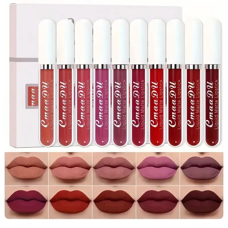 10pcs Matte Lipstick Lip Glaze - Long Lasting, Waterproof, Nonstick, Easy To Apply - Beauty Makeup Product Suitable For Beginners (Beauty & Personal Care), 24-Hour Wear Lipstick & Lip Gloss, Long‑Lasting Matte
