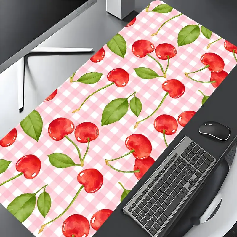 Cherry Pattern Mouse Pad, Rectangle Gaming Mouse Pad, Non-slip Rubber Pad, Aesthetic Desktop Decoration Protective Pad for Home, Office, Laptop, Desktop Computer Games