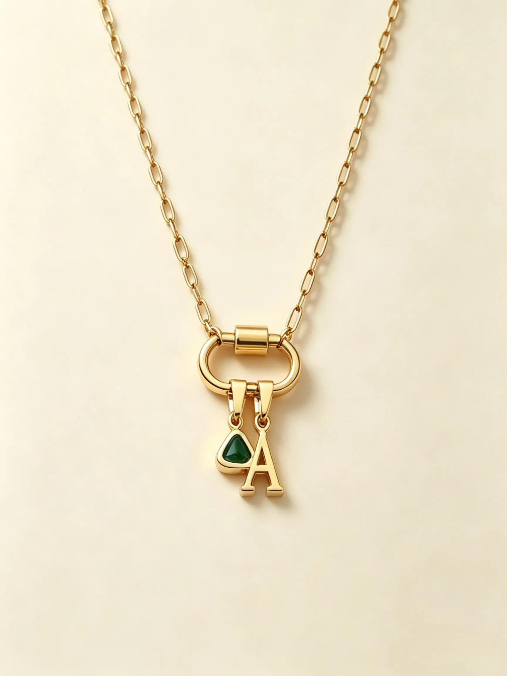 Personalized Carabiner Lock Initial Birthstone Necklace - Waterproof 18K Plated Stainless Steel Necklace with Triangular Gemstone Pendant, Suitable for Women Jewelry Necklace Fashion Necklace