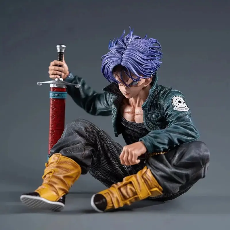 Haired Swordsman Squatting Figure, Future Style Battle Suit with Giant Sword, Anime Resin Model, Desk Collectible, Action Figure, Character Figurine, Figurines for Collectors