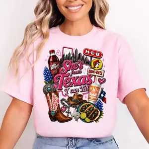 Retro She'S From Texas I Can Tell Shirt, Vintage Texas Girl T-Shirt, Texas Girl Western Graphic tee, Texas Basketball Team Inspired Tee, Full Sizes, Full Colors