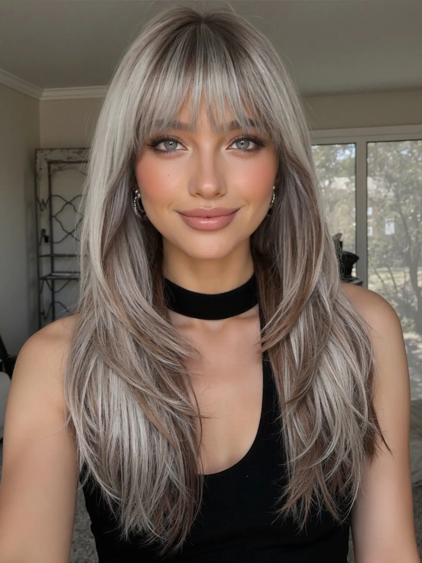22 Inch Long Synthetic Hair Wig, Gradient Layered Design, Suitable for All Ages, Elegant Women's Daily Wear Party Wig, Synthetic Layered Wigs