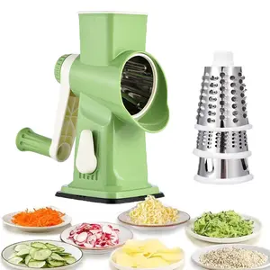Rotary Stainless Steel Vegetable Cutter Dicer, 1 Count Vegetable Chopper with 3 Counts Blades, Vegetable Grater, Vegetable Cutting Slicer, Kitchen Utensils & Gadgets