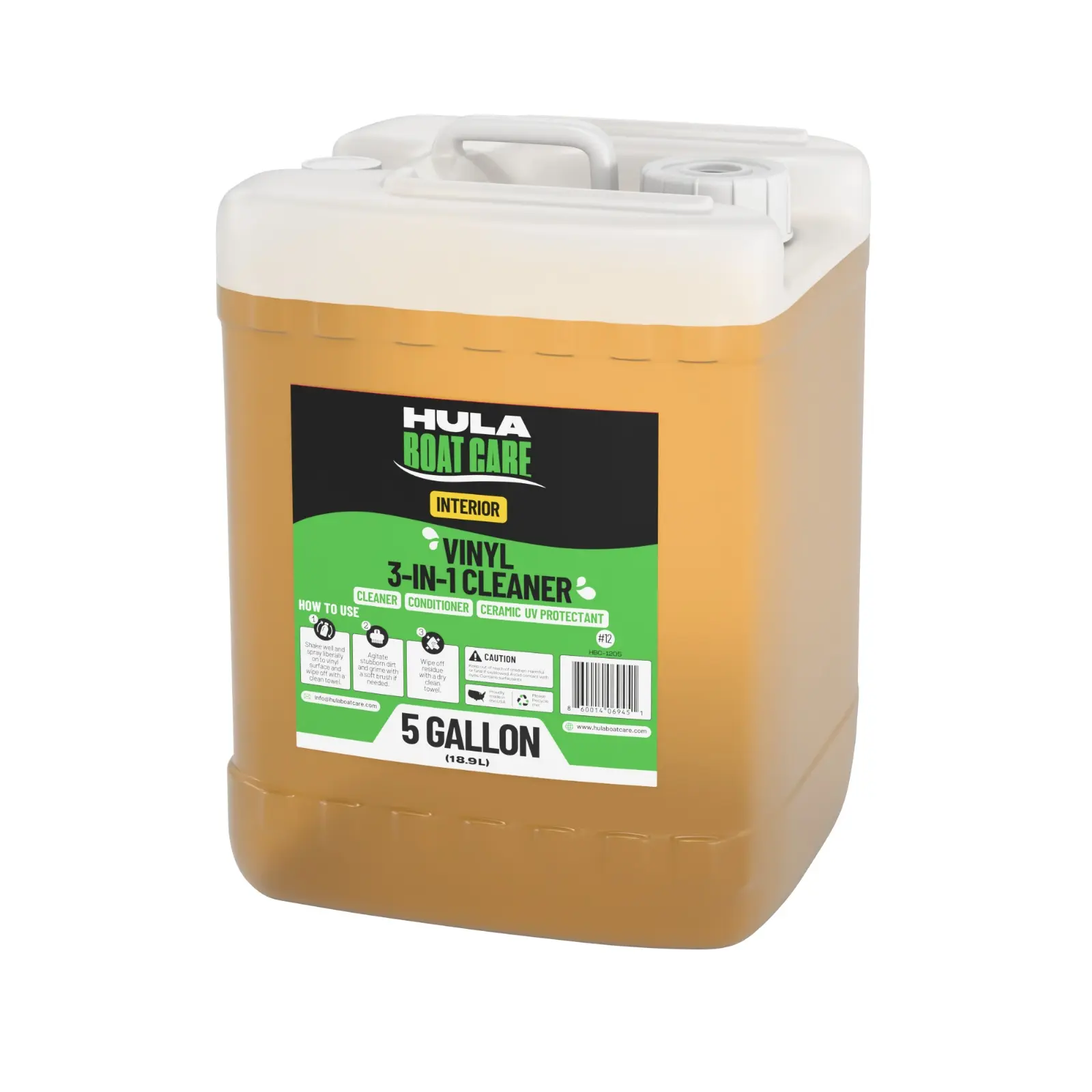 Hula Interior Vinyl 3-in-1 Boat Cleaner, Conditioner and Ceramic UV Protectant | Deep Cleaning Boat Vinyl Cleaner and Protectant | Marine Detailing | Made in USA (5 Gallon)