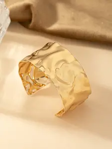 Exaggerated Metal Wave Open Bracelet, Adjustable Polished Metal Bangle, Unique Women's Evening Party Jewelry