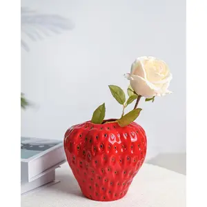 Red Strawberry Vase, Strawberry Ceramic Flower Vases for Colorful Girly Home Decor, Decorative Cute Vase for Strawberry Party Decorations