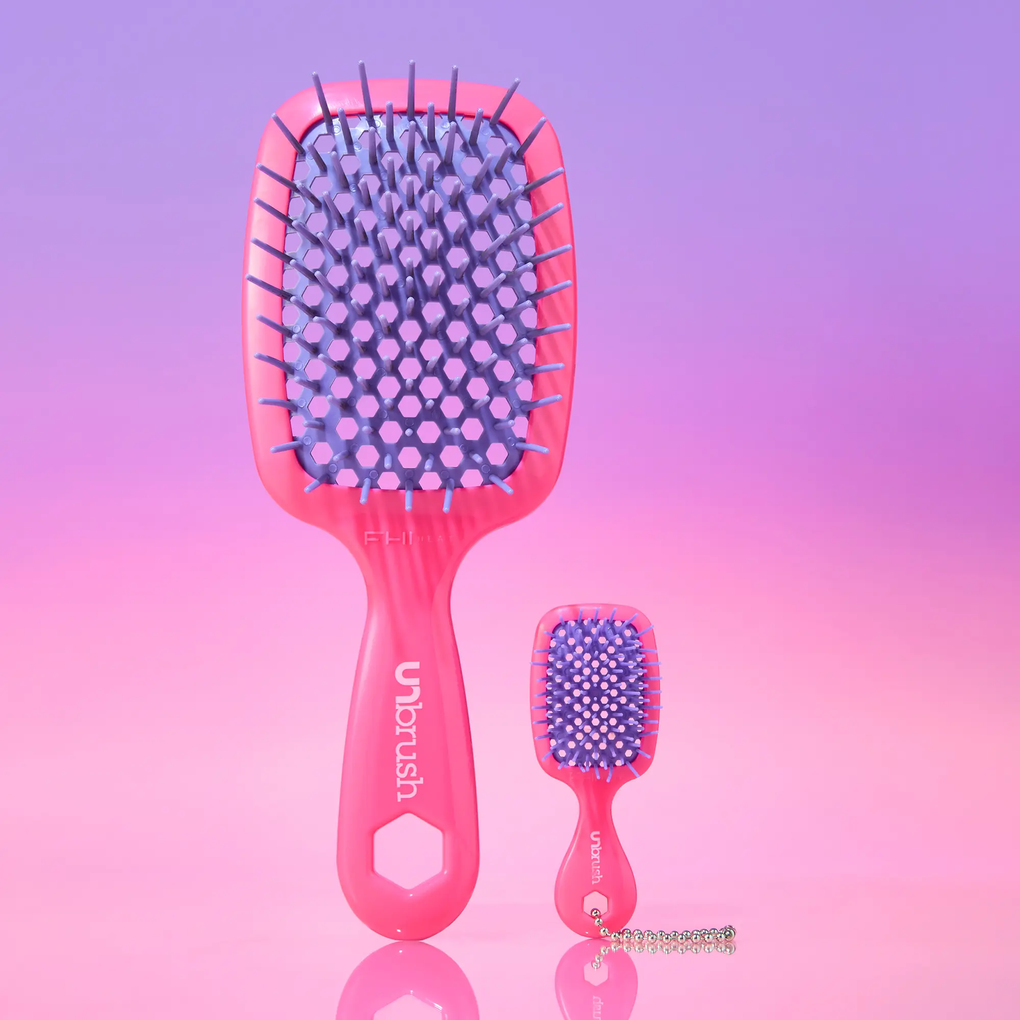 UNbrush Neon Duo Detangling Set - OG Size Neon Brush, Super Mini Keychain, Dry-Compatible, Travel-Friendly Back to School Gift