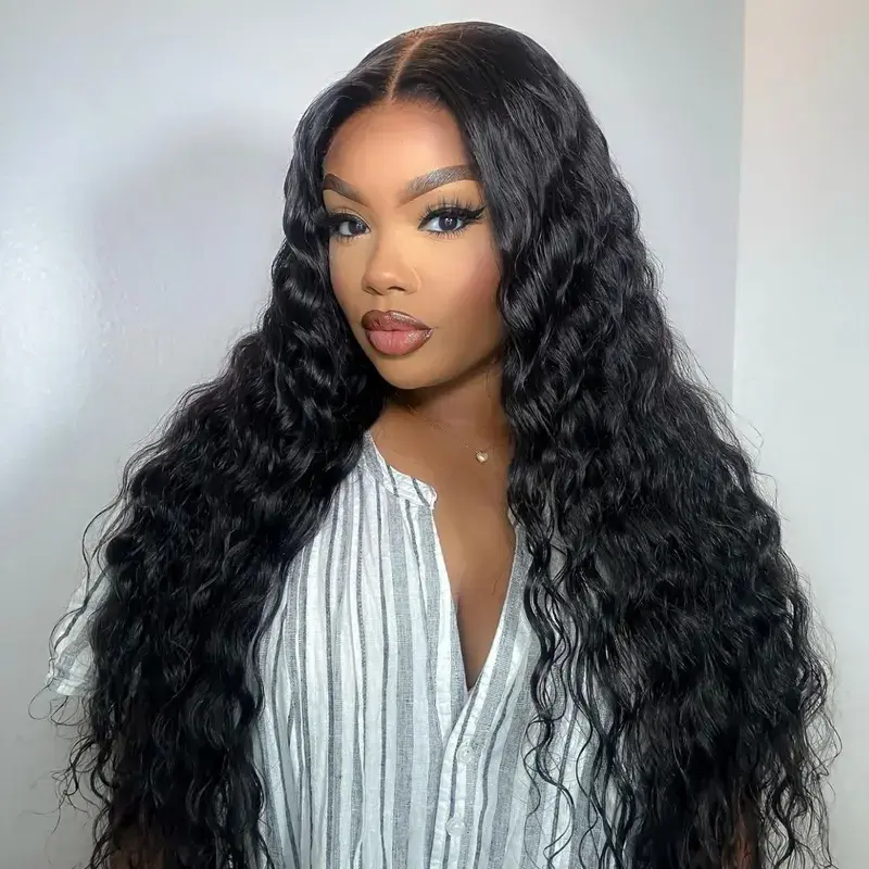 13x6 Water Wave Lace Front WigsStraight Water Wave Wigs Human Hair Lace Front Wig Jerry Curly Human Hair 180% Density HD Transparent Lace Frontal Wigs Pre Plucked With Baby Hair Invisible Clip-In Wavy Hair Black Wave Wigs For Beginners Women