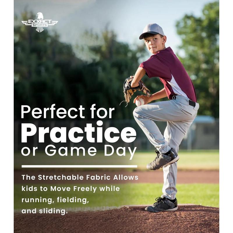 Exxact Sports Pull-Up Youth Baseball Pants with Adjustable Drawstring, Full-Length, No-Fly, Open Bottom Boys Baseball Pants (Black)