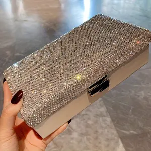 1pc Elegant Glittering Rectangular Jewelry Box with Sparkling Diamond Inlay  Multifunctional Organizer for Rings, Necklaces, and Keys, Perfect for Dressing Tables or Small Item Storage, Jewelry Gift Box, Jewelry Boxes