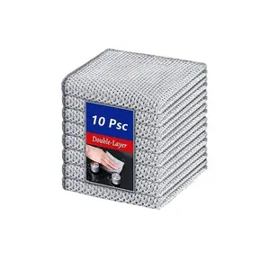 10-Pack Multi-Purpose Scratch-Free Metal Wire Dishcloths, Reusable Dual-Layer Kitchen Cleaning Cloths, Dry & Wet Use, Washable Durable