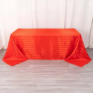 Satin Stripe Rectangular Tablecloth 90"x132" Red - Silky Smooth Seamless Table Cover