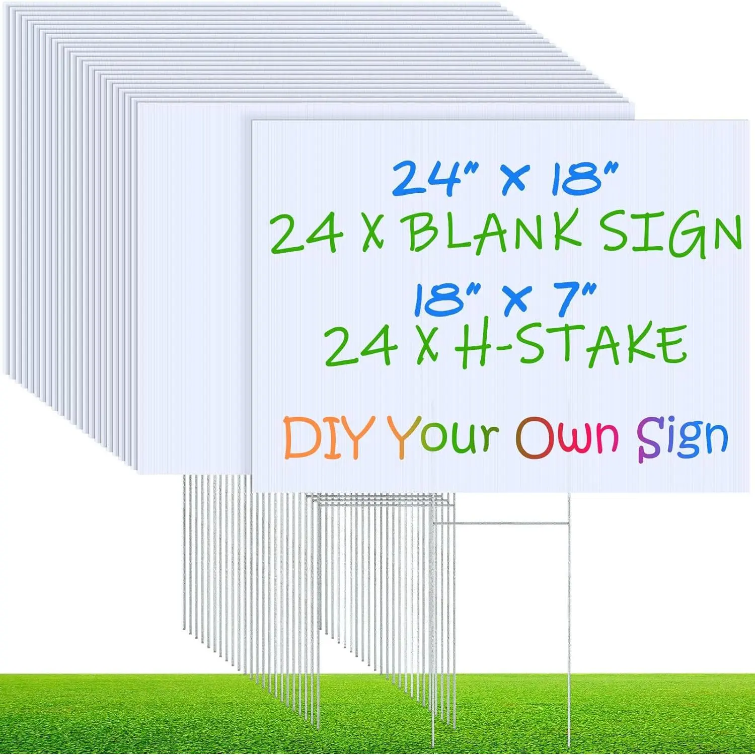 24 Set Blank Yard Sign and H Metal Stakes Large White Corrugated Plastic Signage 18 x 24 Inch Visibility Garden Lawn Signs for Yard  Graduation Political Lawn Party Decoration and Estate