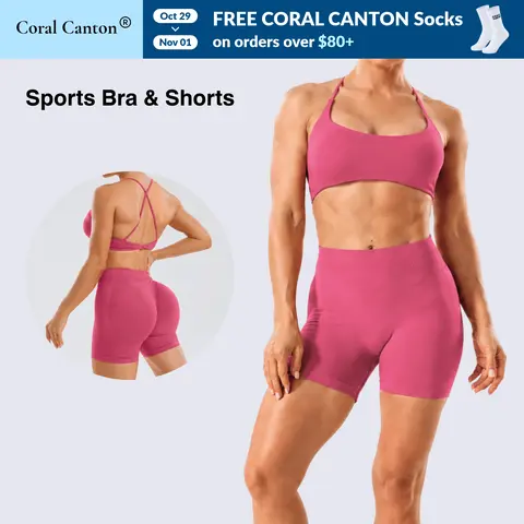 Coral Canton Seamless Sports Bra & Shorts Set SohoChic