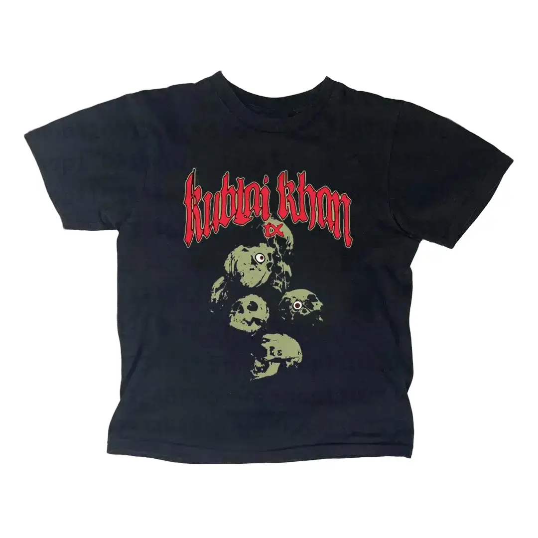 Kublai Khan TX Baby Tee – 90s Gothic Skull Baby Tee, Vintage Punk Rock Crop Top for Women | Emo Goth Graphic Fitted Shirt | Hardcore Metal Concert Streetwear, Punk y2k crop top, Gothic baby tee, Downtown Girl Baby Tee, Gift For Her, Outfits