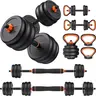 Feierdun FED DS2 Adjustable Weights Dumbbell Set (20/45/70/90lbs) - 5-in-1 Fitness Gear, Enhanced Safety with Secure Nuts, Barbell/Kettlebell/Push-Up Stand Convertible, Compact for Men, At-Home Chest & Arm Workout, Body Weights Compatible,outdoorfun