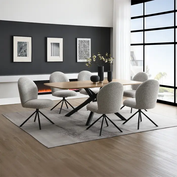 Acme DN03765 7-Piece Lawton Mid-Century Modern Indoor Dining Furniture Set - No Assembly Required, 1 Spacious Natural & Black Wood Table with 6 Chairs for Family Gatherings in Dining Space