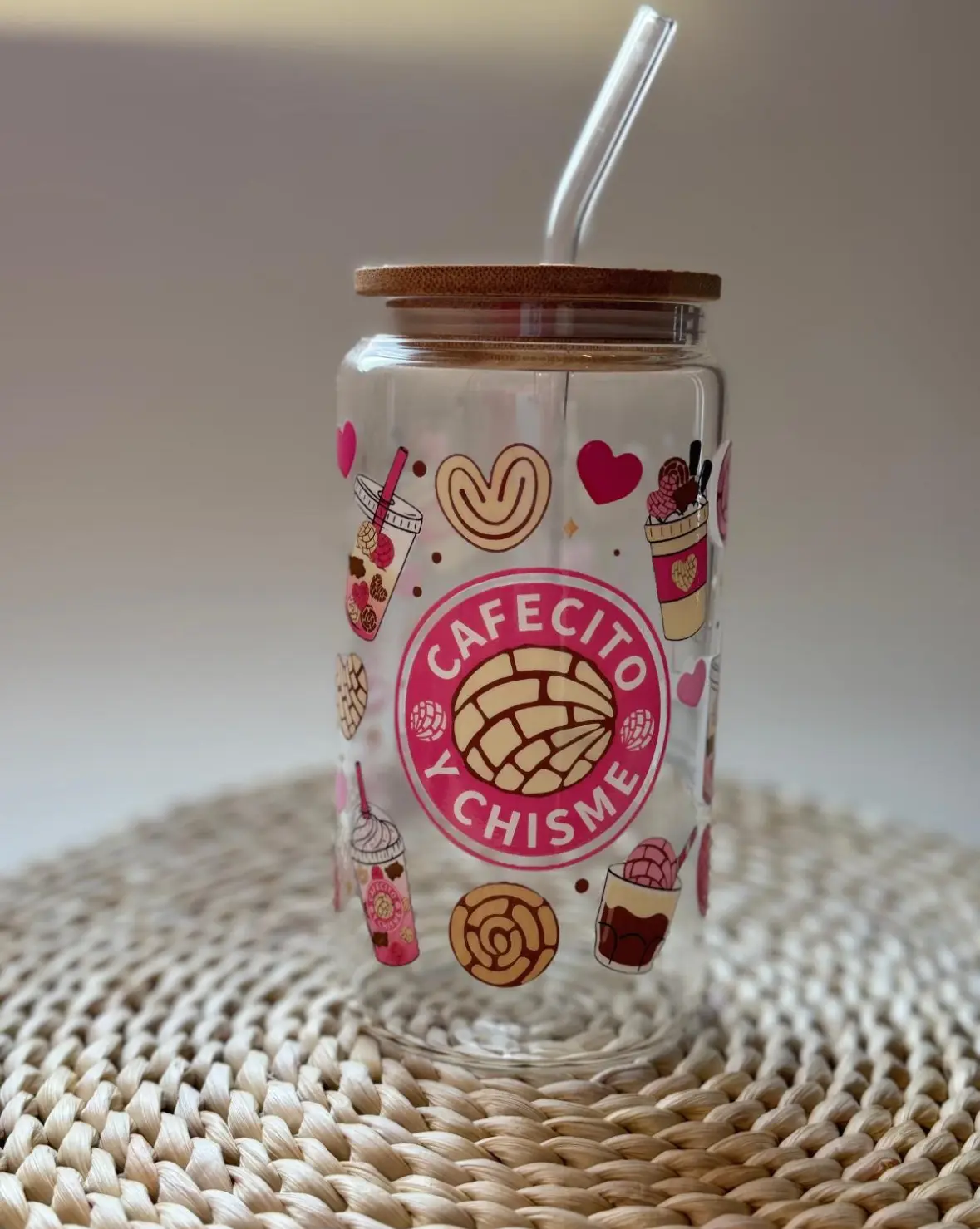 Custom Made Glass cup cafecito y chisme Bottles Drinkware Tumbler Water Bottles