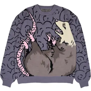 Steady Hands Trash Lord Knit Sweater Grey Pink Brown Beige Opossum Possum Animals