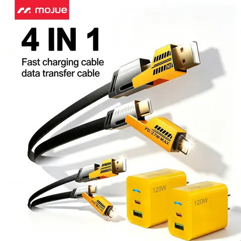 1-Pack 27W Ultra Fast Charging Universal Adapter with Type-C/USB-A Dual Ports + 5FT Flat Braided 4-in-1 Type-C Data Transfer Cable, Charger for iPhone 12-18 Pro Max, Samsung Smartphone/Cellphone Device