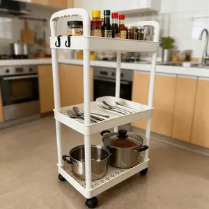 3-Tier Heavy-Duty Rolling Plastic Storage Cart with 4 Smooth Wheels, Multi-Layer Shelving for Bathroom, Bedroom, Office, Space-Saving Utility Cart