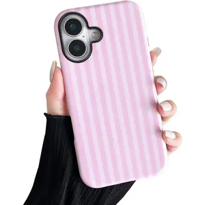 Compatible with iPhone 17 Case, Cute Fashion Aesthetic Striped Phone Case for Women, Shockproof Soft TPU and Hard PC Protective Phone Cover for iPhone 17 6.3"- Pink