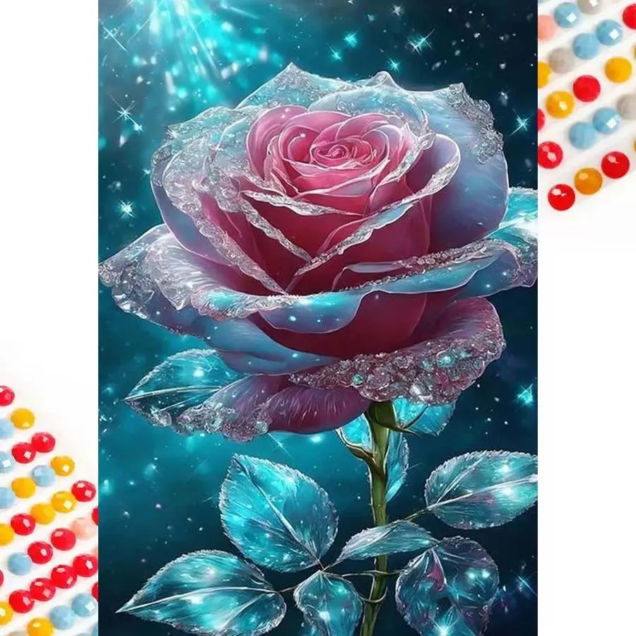 5D DIY Diamond Art Painting Kit, Rose Mosaic Design, Canvas Art Wall Decor, Perfect Gift for Birthday, Anniversary