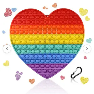 MOGAMI Fidget Toys Pop Its Big Rainbow Heart Push Pop Game Poppers Bubble 12‘’inch Fidget Sensory Toys for Adults [157 Pop]