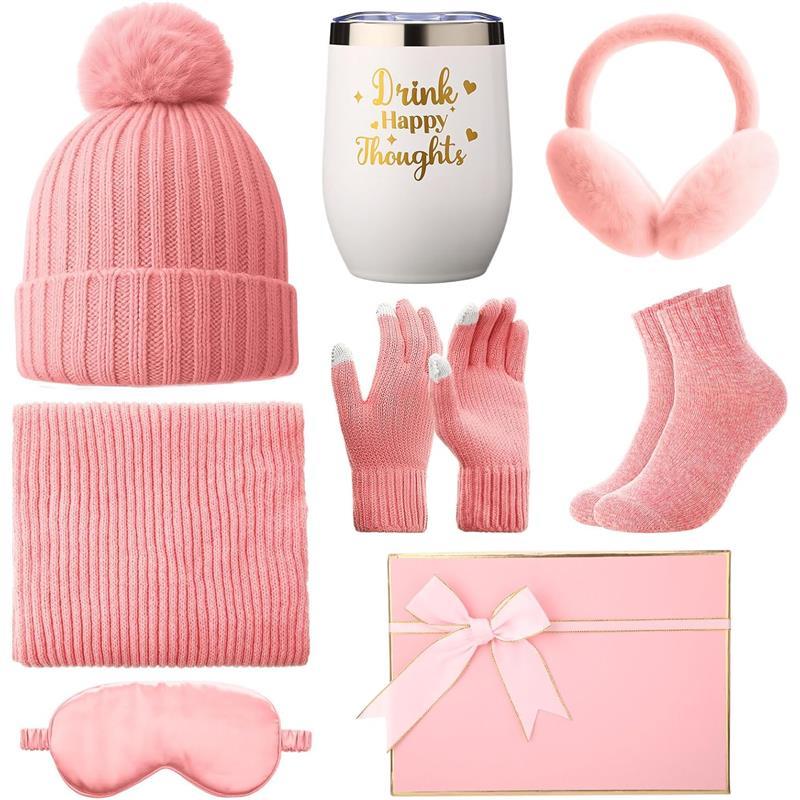 8 Pcs Christmas Pink Baskets Gifts for Women Get Well Soon Winter Gift Box Care Package for Girl Wife Mother Daughter Sister Teacher Nurse Female Friend Birthday Supplies