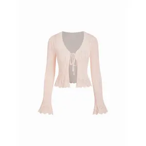 Cider Knit Textured V-neck Bell Sleeve Cardigan