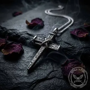 GTHIC Retro Stake Cross Stainless Steel Pendant Gothic Religious Jewelry for Men Women Daily or Party Wear