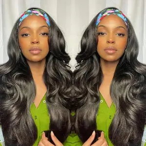 28 Inch 200% Headband Wig Blended Human Hair Body Wave None Lace Front Wig Human Hair Machine Made Wigs Glueless Body Wave Hair Headband Half Wigs for Women