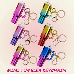 Mini Cup Key Chain Gift Set - 6 Piece Gradient Color Random Containers, Fits Lipstick and Small Accessories, Cute Practical Decorations, Keychain Attachment