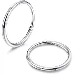 MILACOLATO 2 Pcs G23 Titanium Hypoallergenic Hinged Huggie Hoop Earrings for Women Men Girls, Lightweight, Silver/Black, Cartilage Helix Design Earcuff Trendy Jewelry