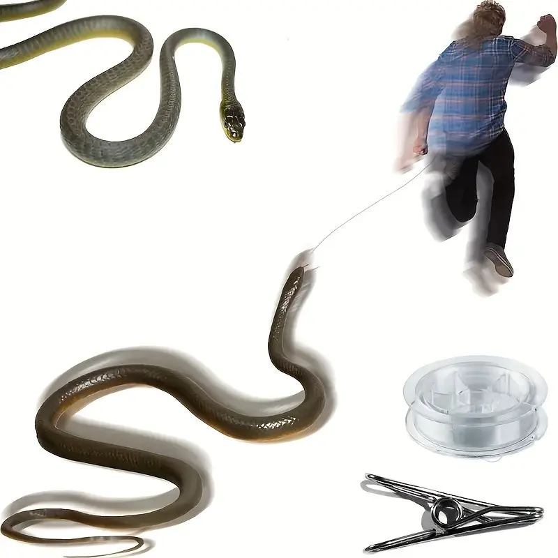 Snake Prank with String and Clip, Fun Halloween Decoration, Easy-To-Use Rubber Snake Costume Accessory, Perfect for Parties and Events
