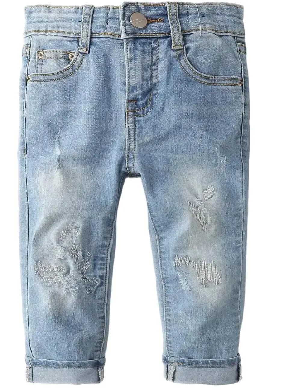 Toddler Boys Girls Ripped Jeans, 12M-5T Light Wash Denim Pants with Adjustable Elastic Waist, Casual Baby Toddler Outfits Baby Clothing
