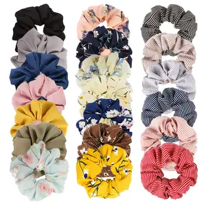 20 count Floral Plaid Solid Color Scrunchies, Scrunchies for Girls Women with Chiffon, Hair Scrunchies for Women's Hair Elastics Bands Ponytail Holder Bulk, Hair Accessories Hair Ties Gifts