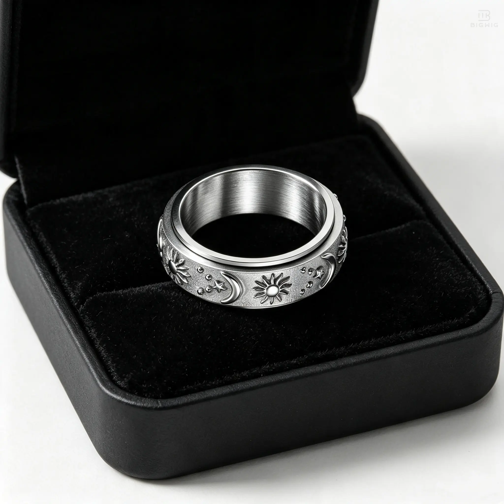 Celestial Sun Moon Spinner Fidget Rings, Rotating Relief Ring, Stainless Steel Relief Ring, Punk Gothic Fashion Jewelry Accessories for Men Women backtoschool