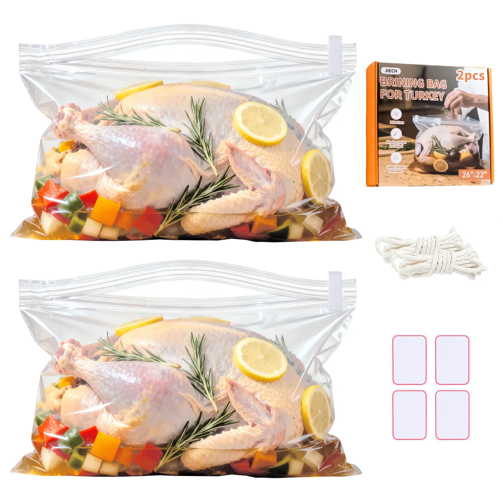 Plastic Turkey Brine Kit for Brining Turkeys & Holiday Cooking, 26"×22" Extra Large Leak-Proof Thick Double-Zipper Preserving Container (Holds Up to 35LB) Kitchen Tool, Not Microwave-Safe