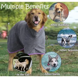 Dog Drying Coat - Fast Drying Dog Towel Robe - Microfiber Super Absorbent Pet Bathrobe, Adjustable Collar & Belly Strap Fast Drying Coat Pet Dog Cat Bath Robe Towel