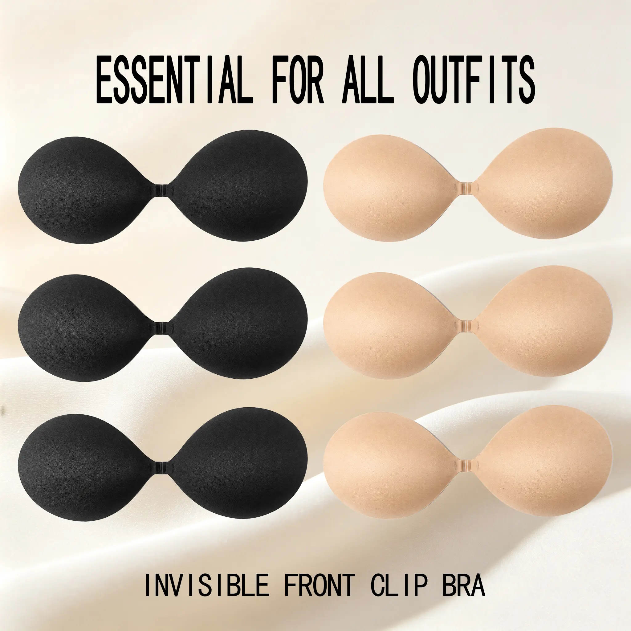 4-Pack Sticky Bra for Women, Strapless Backless Invisible Push Up Bra, No Show Seamless Anti Slip Reusable Bra, Sweatproof Waterproof Bust Lifter for All Outfits Wedding Dresses