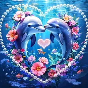 5D Unframed Dolphin Love Diamond Painting Kit, DIY Art Embroidery for Unique Wall Decor, Perfect Gift Idea for Craft Lovers