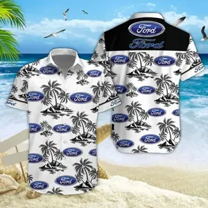 F0rd Logo Hawaiian Shirt, Car Inspired Design Summer Button Down Shirt, Tropical Aloha Shirt, Gift for Him or Her